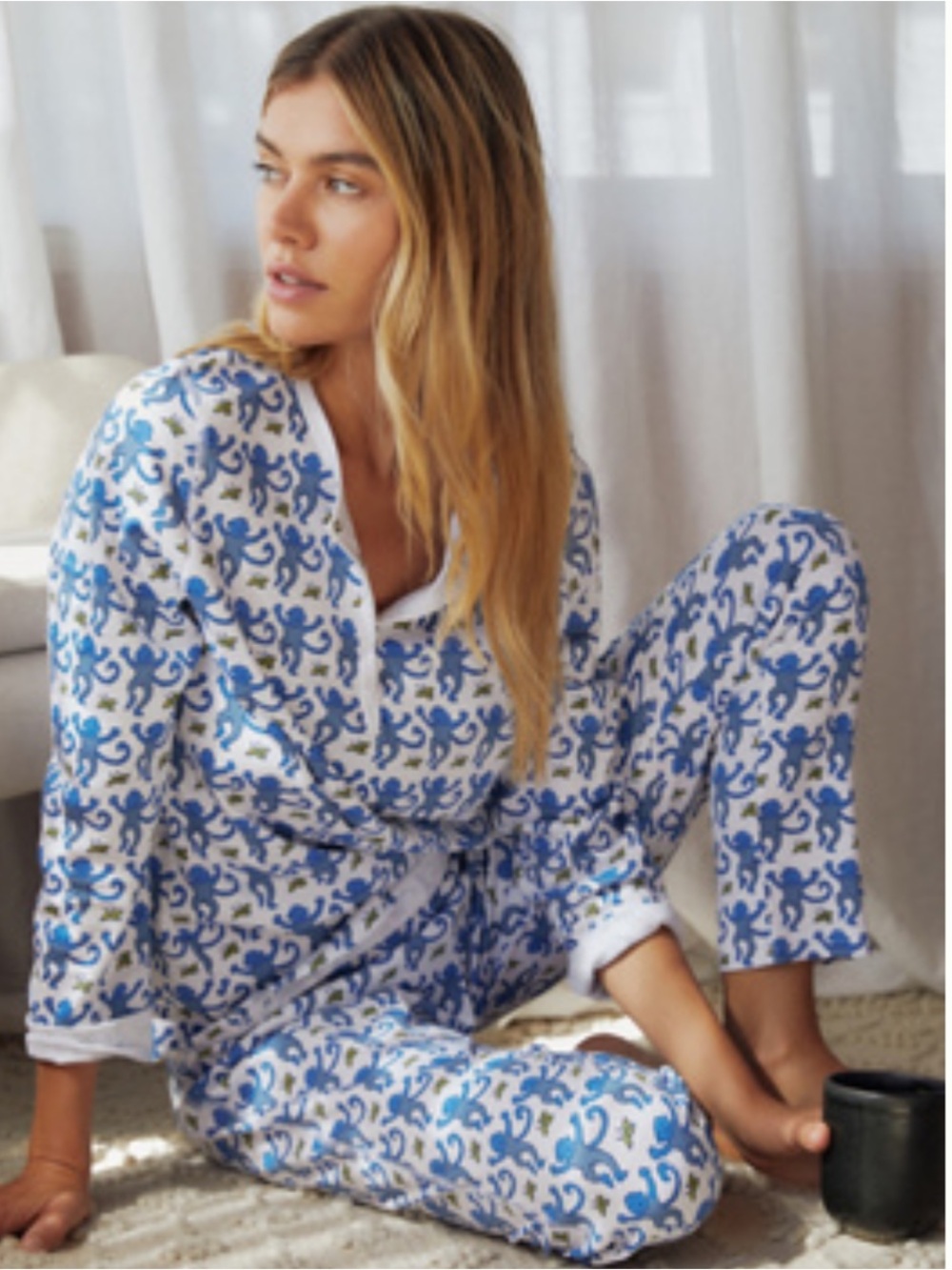 Roller Rabbit Blue & White Monkey Pajama Set